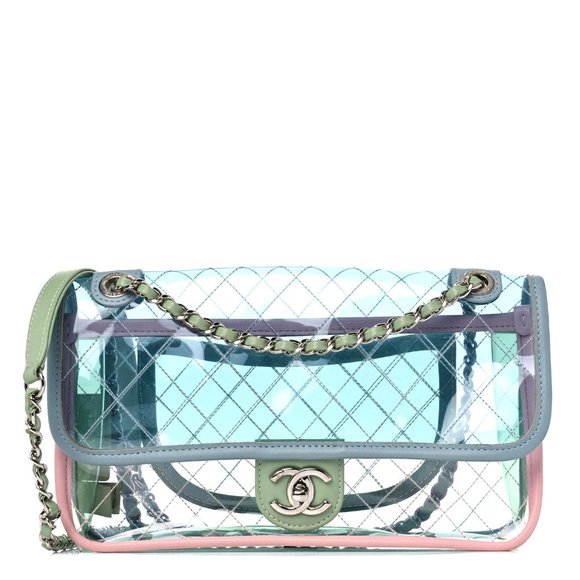 CHANEL Handbags - CHANEL Lambskin PVC Quilted Mini Coco Splash Flap Blue Green
